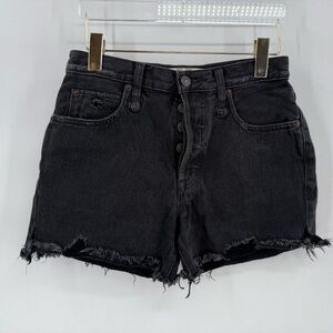 We The Free People Black Mid Rise Fray Hem Button Fly Jean Short Shorts Size‎ 25